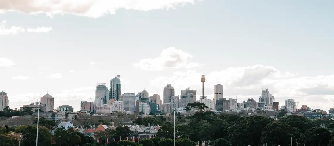 Sydney skyline with property icons